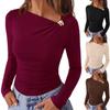 Women S Y2k Fitted Ruched Slanted Neck Long Sleeve Basic T Shirt