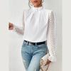 Damen Halbhoher Kragen Stitching Chiffon Spitze Langarm Oberteil