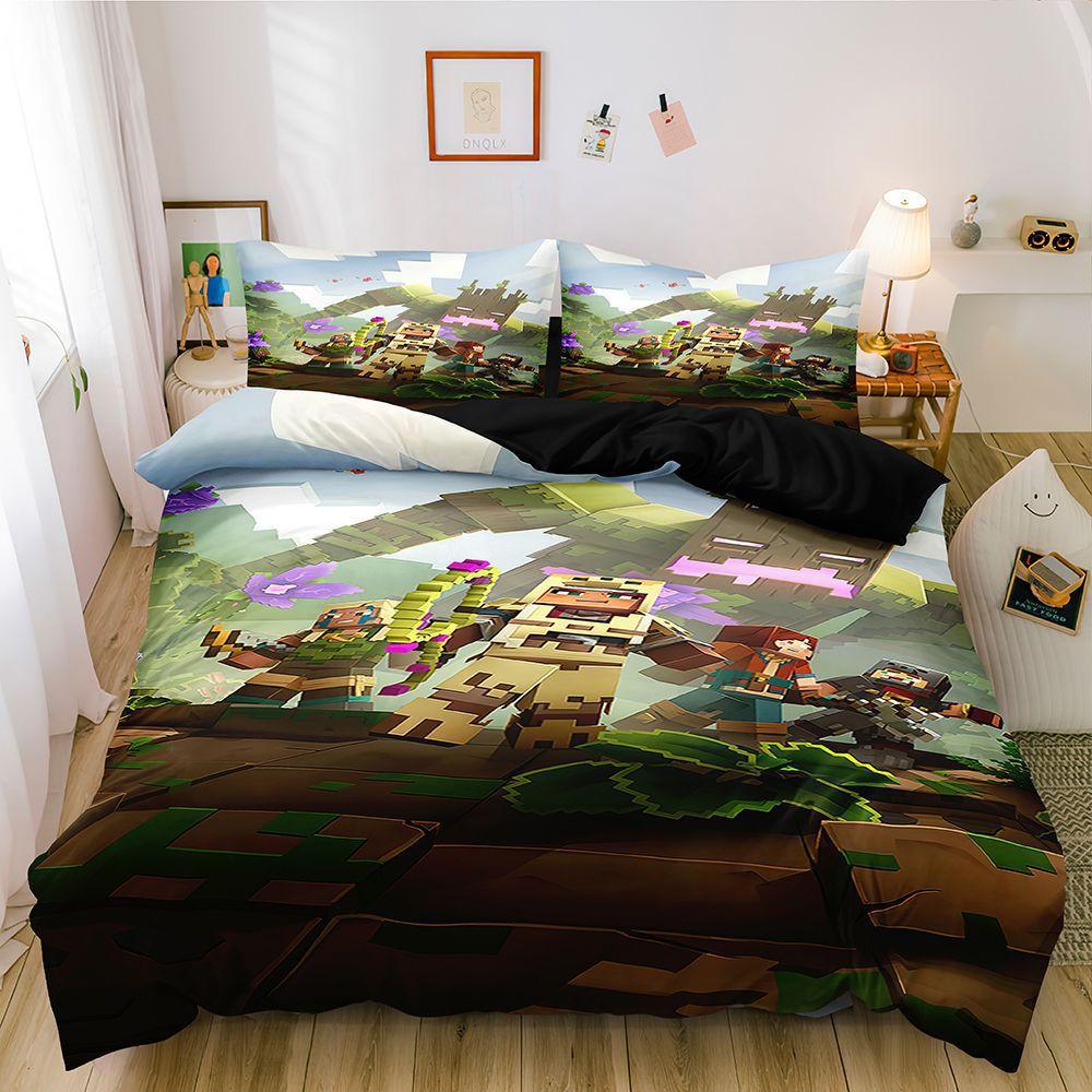 Digital Printing Three-Piece Set, Minecraft Themed Game Series Abraded Bedding Kit