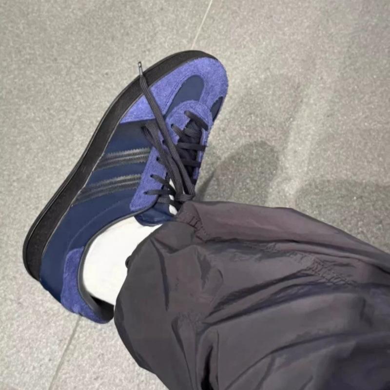 Cowhide version~ retro round head color matching striped German training shoes for women's new versatile flat-bottomed casual sports shoes board shoes