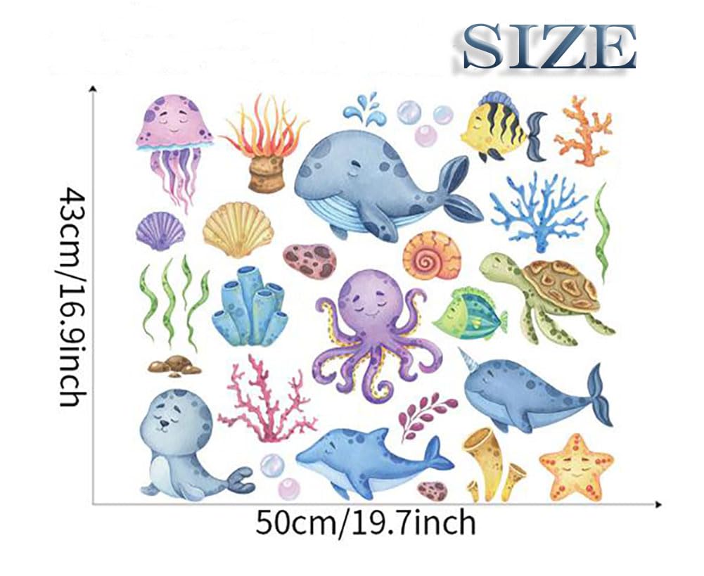 Umely Wall Stickers for Height Glass Sea Wallpaper Stickers Kids' Rooms, Chart, Animals, Giraffe, Creatures, Nursery, Jellyfish, Kindergarten, Boys,