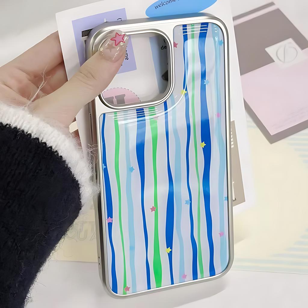 Blue Striped Star Phone Case for iPhone 17 16e 16 15 14 13 12 11 Air Pro Max X XR XSMAX 8 7 Plus Luxury Clear Soft Back Cover