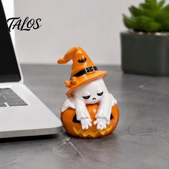 Funny Melancholy Ghost Gift Pumpkin Figurine, Cute Sad Leaning on Desk Figurine for Entryway Decor, Spooky Halloween Decoration Home Table Shelf