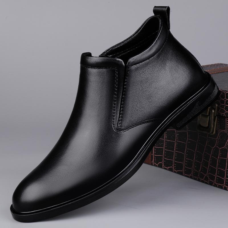 Fashion Winter Mens Genuine Leather Boots Classic  High Quality Ankle Boots with Zippers New Fashion Warm Plush Fur High Top Male Botas