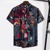 Men Beach Shirt Colorful Geometric Print Short Sleeves Buttons Turn-down Collar Cooling Loose Vintage Ethnic Men Shirt Men Clothes