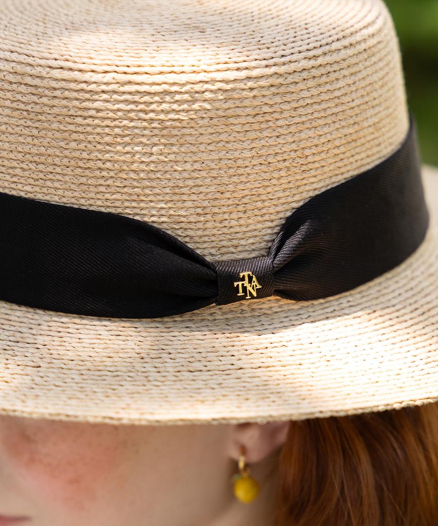 Tatiana Lunel Ribbon Band Natural Raffia Boater Hat Ht8195 Black