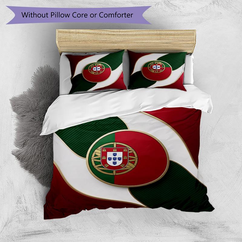 Set Biancheria da Letto Stampata Calcio Portogallo 3 Pezzi Set Copriletto Traspirante Accogliente come Regalo per la Casa Nuova o per le Feste