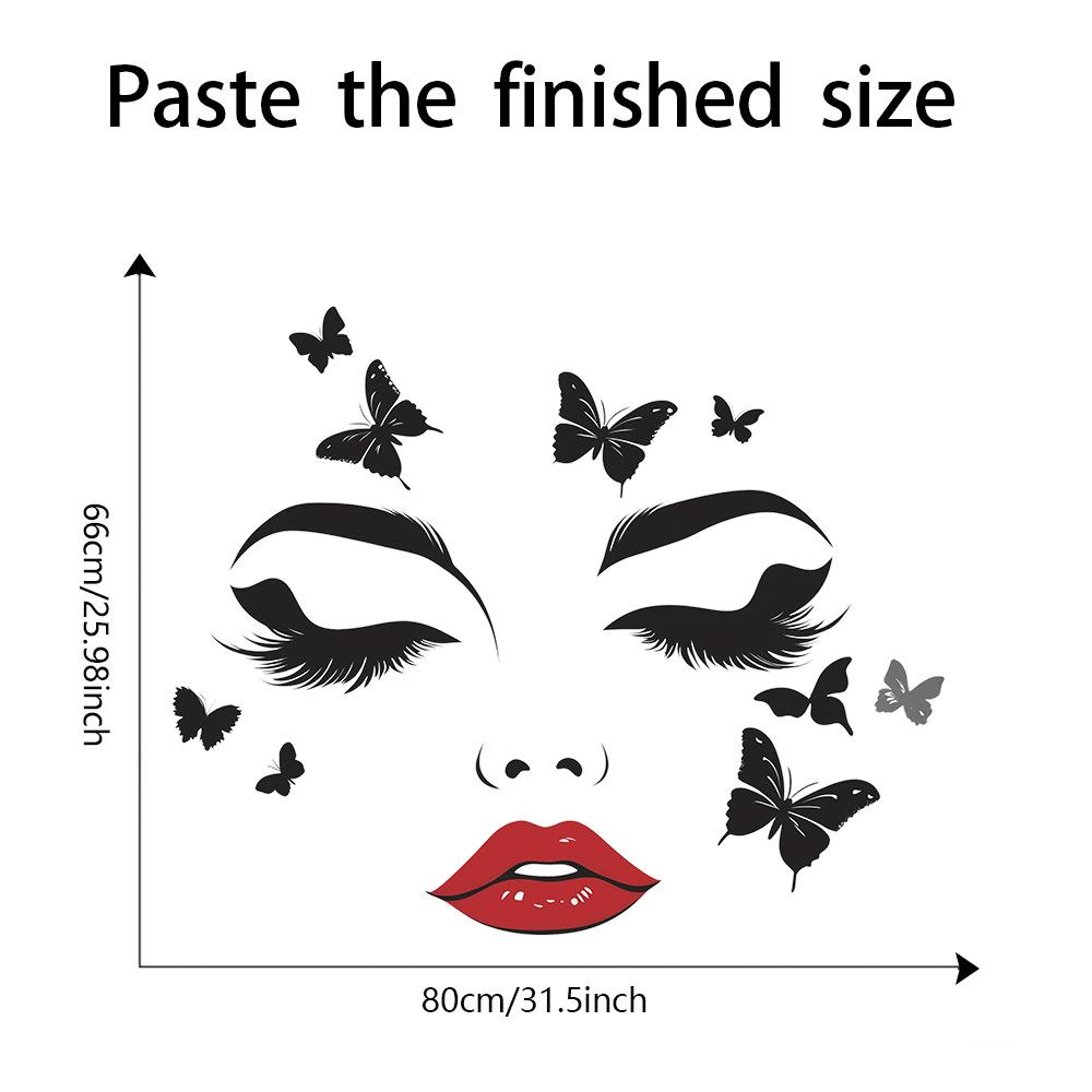 Red Lips Woman Butterfly Wall Sticker Self-Adhesive Removable for Bedroom Living Room Study Background Wall Decoration