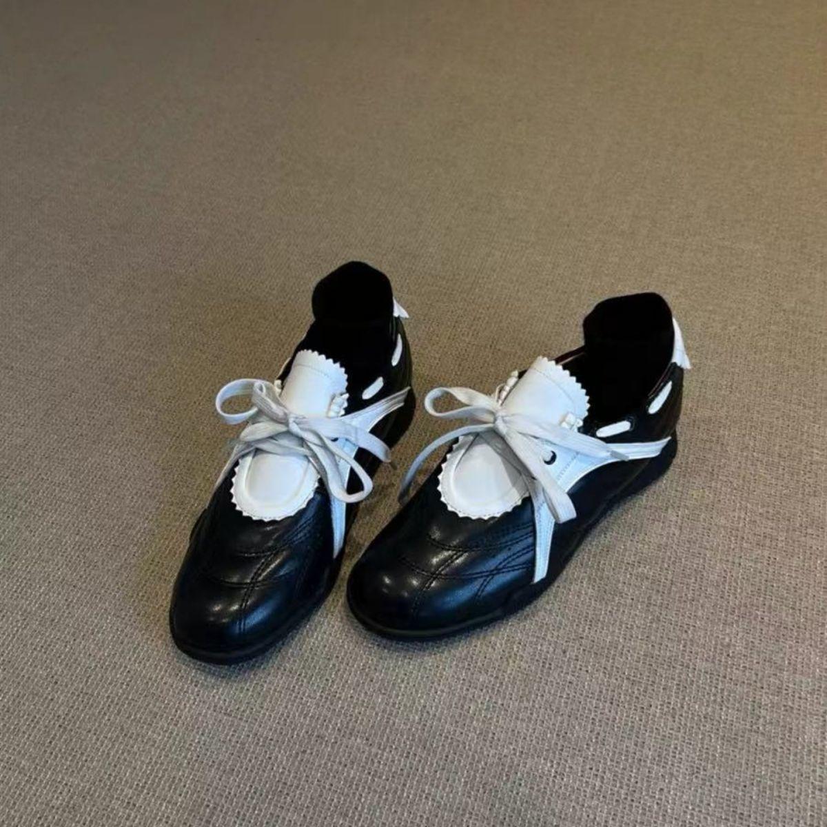 

New platform sports style Mary Jane shoes color matching casual shoes women s round head versatile retro foreign style lace-up German training shoes 40 чёрный