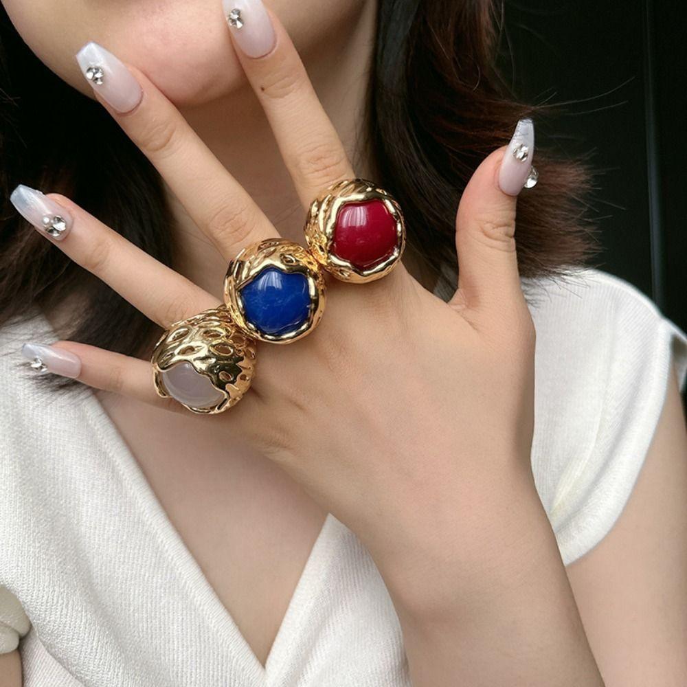 Hollow Design Vintage Metal Ring Round Shape Personality Ring Women's Jewelry