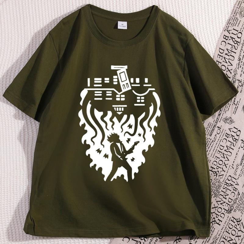Eddie Vibes T Shirt Upside Down Tshirt Eddie Play Guitar Graphic T Shirts Men Women Causal Cotton Oneck Tees Streetwear Soft