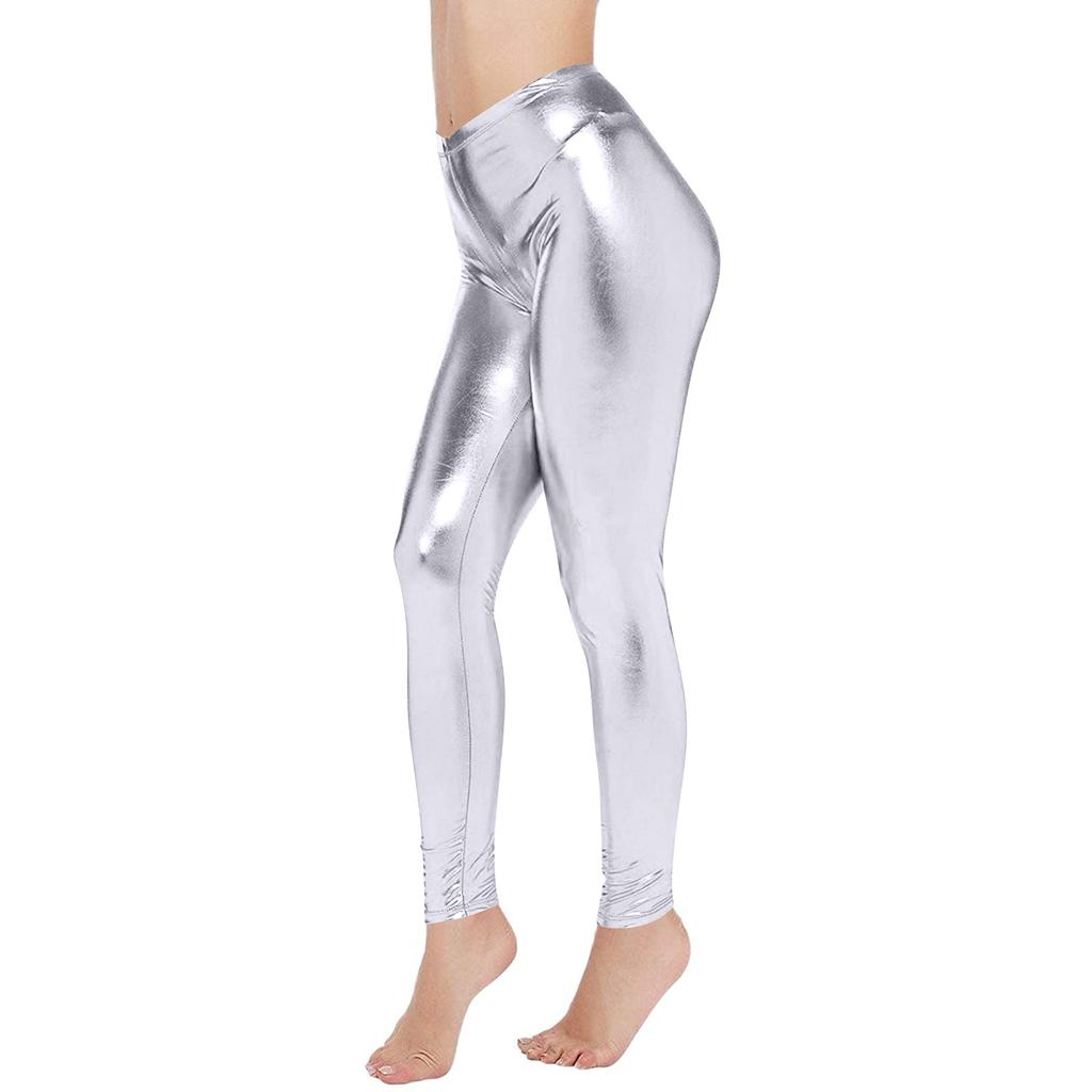 Damen Glänzende Kunstleder Leggings Yoga Hose Tanzhose