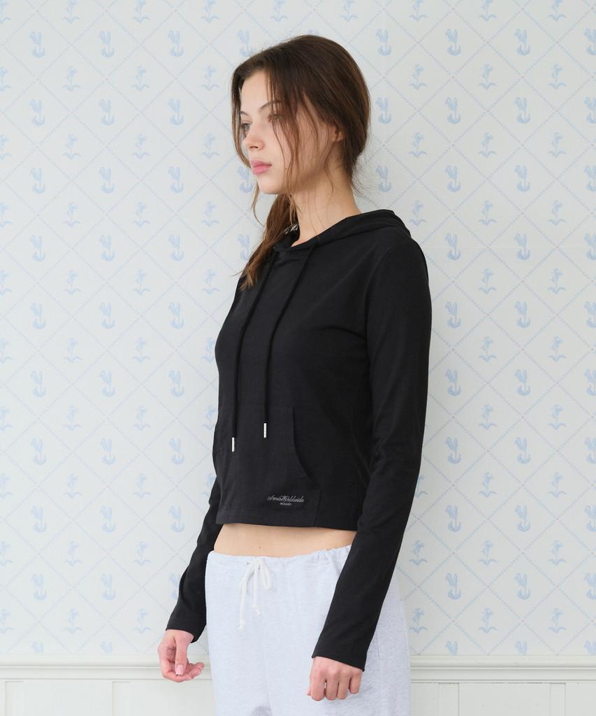 AMES-WORLDWIDE Classic Crop Hoodie Ls Tee Black