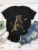 Koty grające na gitarze Obraz Kobiety T-shirt Letni Codzienny Uliczny Krótki Rękaw Top Moda Oversize Miękki Damski T-shirt Ubrania
