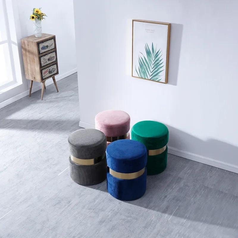 Velvet Ottoman with Storage Blue Vanity Chair Gold Legs Storage Footstool Living Room Elegant Storage Footstools