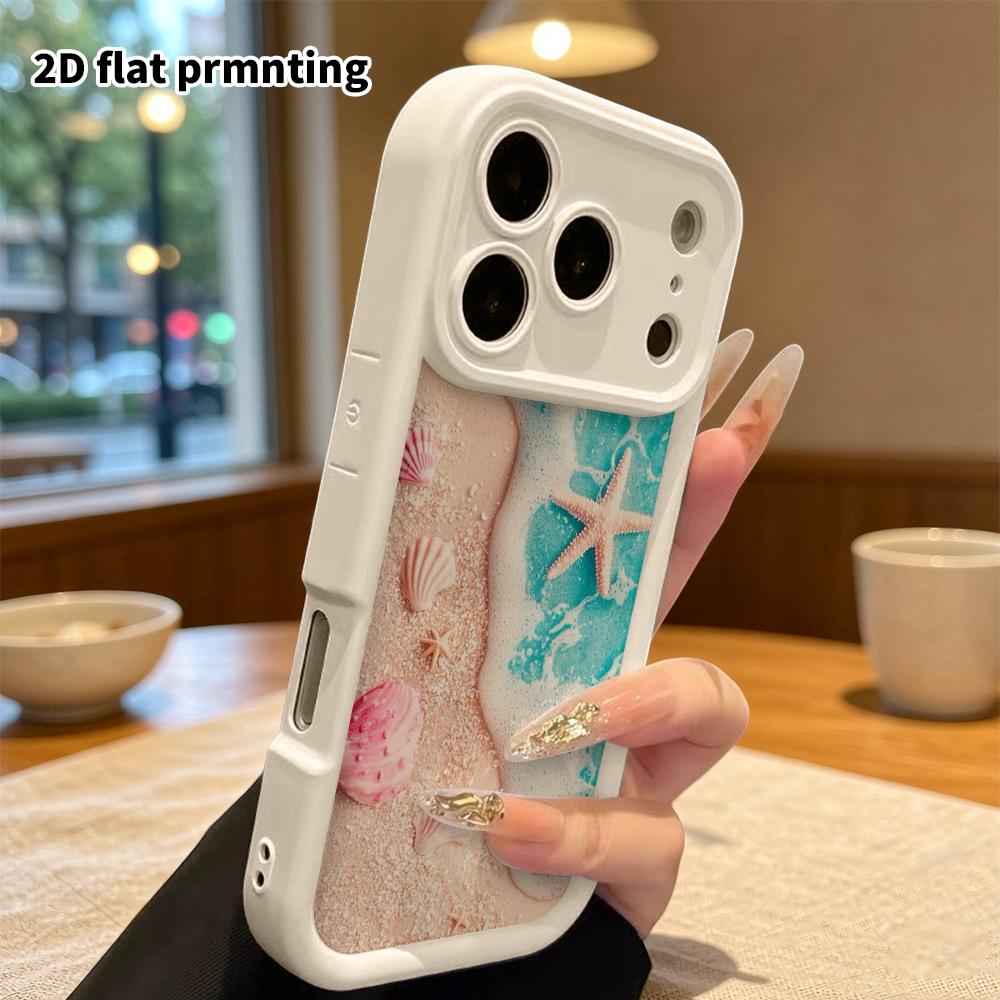 Phone Case: 2D Flat Design, Fits iPhone 13 Pro To 18, Stackable Protective Case, Beach Shell and Starfish, Christmas and Halloween Gift
