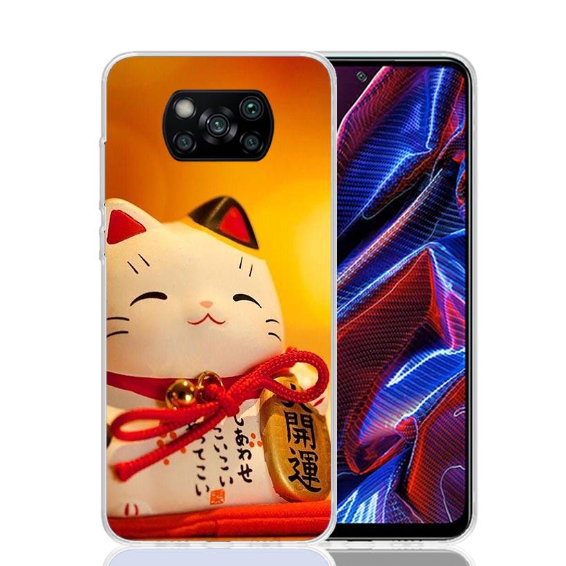 Lucky Cat Maneki Neko Japanese Phone Case For Xiaomi Poco X7 X6 X5 Pro F7 Ultra Redmi 15C 15 13 13C 12 12C 10 10A 10C 9 9A 9C 9T