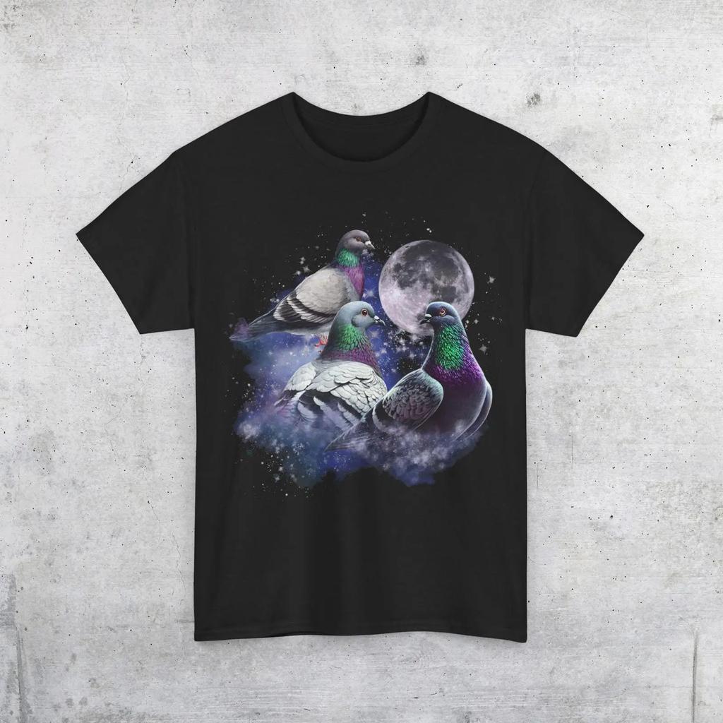 Genz Pigeon Moon T Shirt Vintage Style Cotton Vintage Washed Unisex Designer Clothes Homme Graphic Slightly Streetwear Fashion