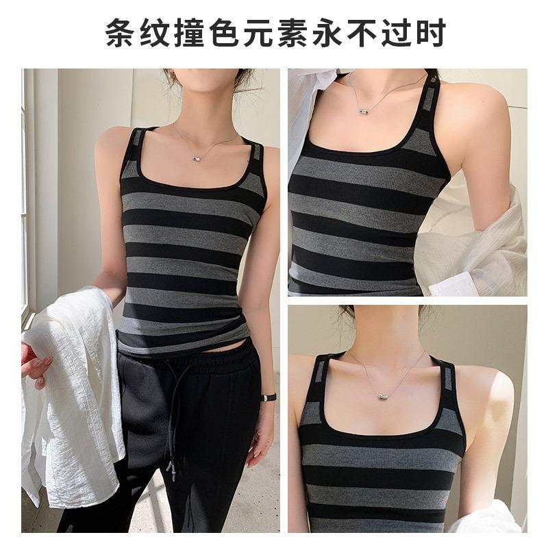 Striped contrasting color sling vest women's summer inner wear slim and thin outer wear sleeveless bottoming top