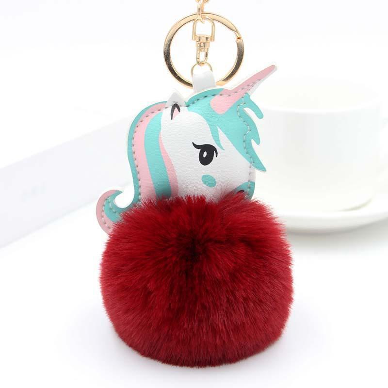 Colorful Unicorn Pompon Keychain: Small Gift, Car or Backpack Pendant Charm