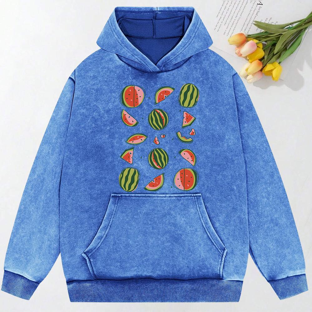 Delicious Watermelon Cut Open  Print Washed Sweatshirt Pullover Autumn Cotton Hoodies Casual Oversized Womenwear