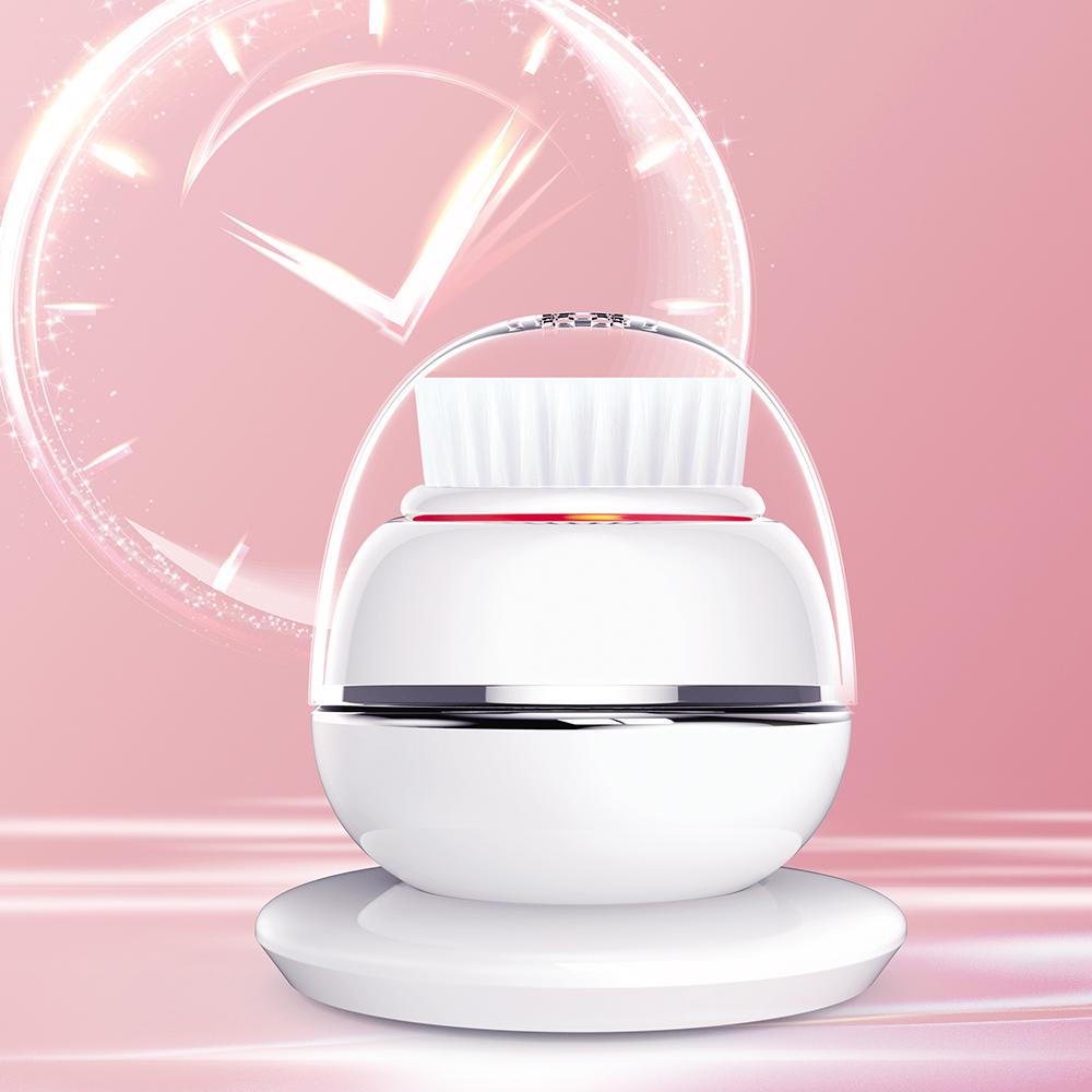 Mini LED Sonic Vibrating Skin Deep Cleansing Rechargeable Electric Facial Scrub Cleaning Brush with 2 Brush Heads