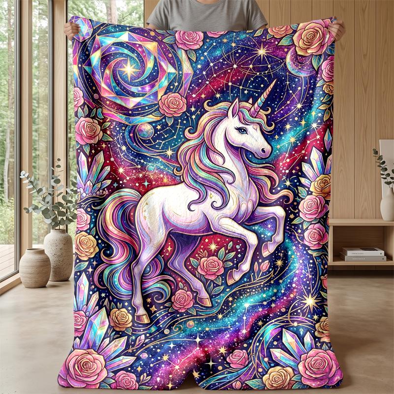 Fantasy Unicorn with Rainbow and Hearts Theme Blanket Lightweight Warm Flannel Blanket Decorative Throw Blanket for Home Decoration