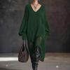 2026 Independent Station European and American V-neck knitted dress irregular hem hollow loose dress