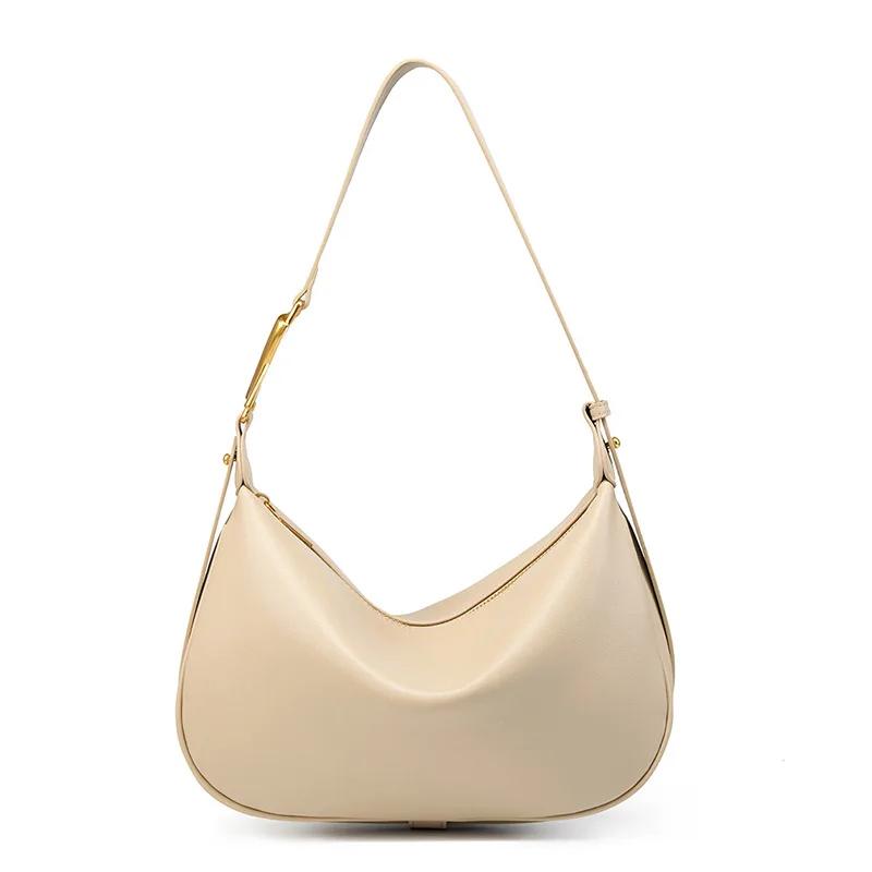 Women's Genuine Leather Shoulder Bag Half Moon Bag  Hobos Bags  Luxury Designer