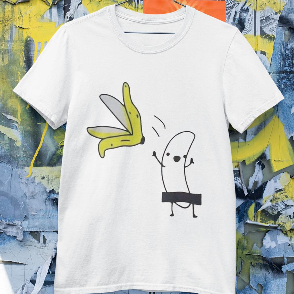 Funny Banana Peel Slip Cartoon Graphic T Shirt Novelty Humor Tee