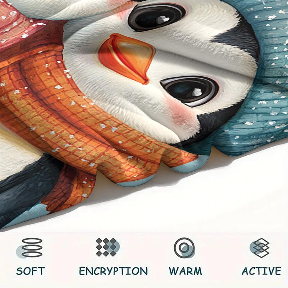 Penguin Print Flannel Blanket, High Quality Comfortable for All Seasons, Home Decor, Warmth and Comfort, Perfect for Christmas Gifts