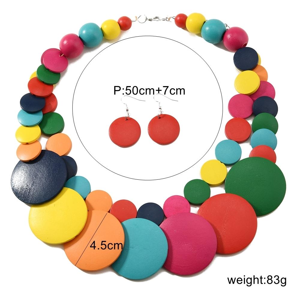 Gioielli Africani Bohemien Colorati Geometrici Rotondi Perline di Legno Collana di Perline Fatta a Mano E Orecchini Accessori da Festa da Donna