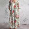 Women's Loose Printed Dress Autumn Multi Colored V-neck Long Sleeved Casual Dresses