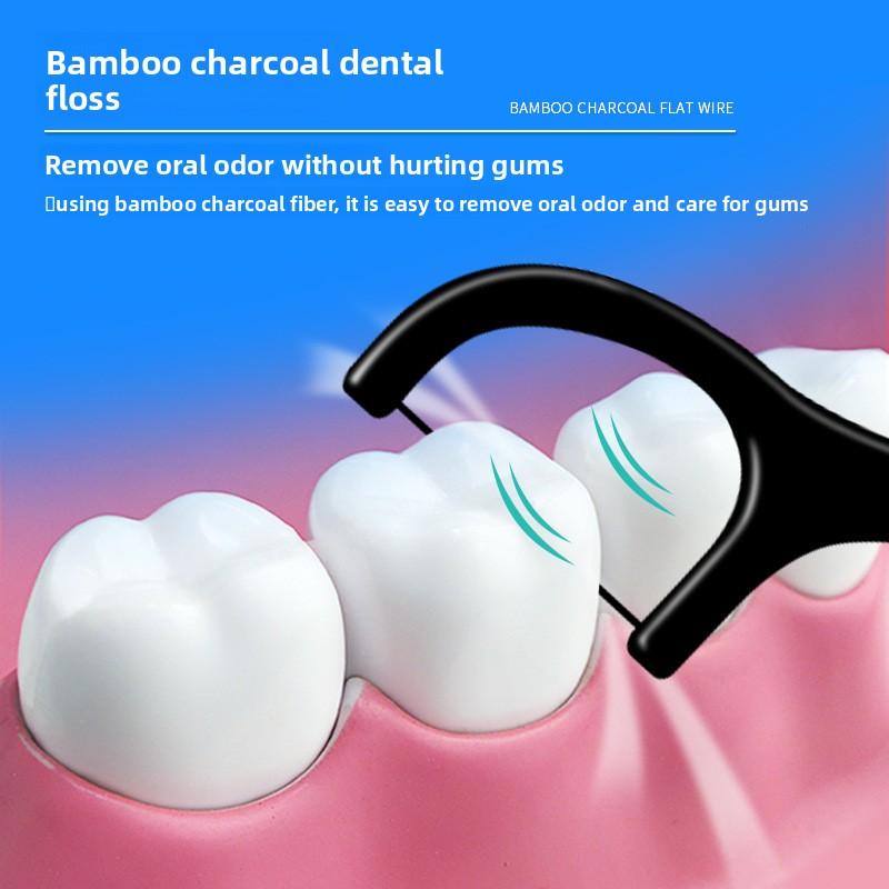 Tooth-point Round Bottle Ultra-fine Bamboo Charcoal Dental Floss Picks for Oral Care and Cleaning