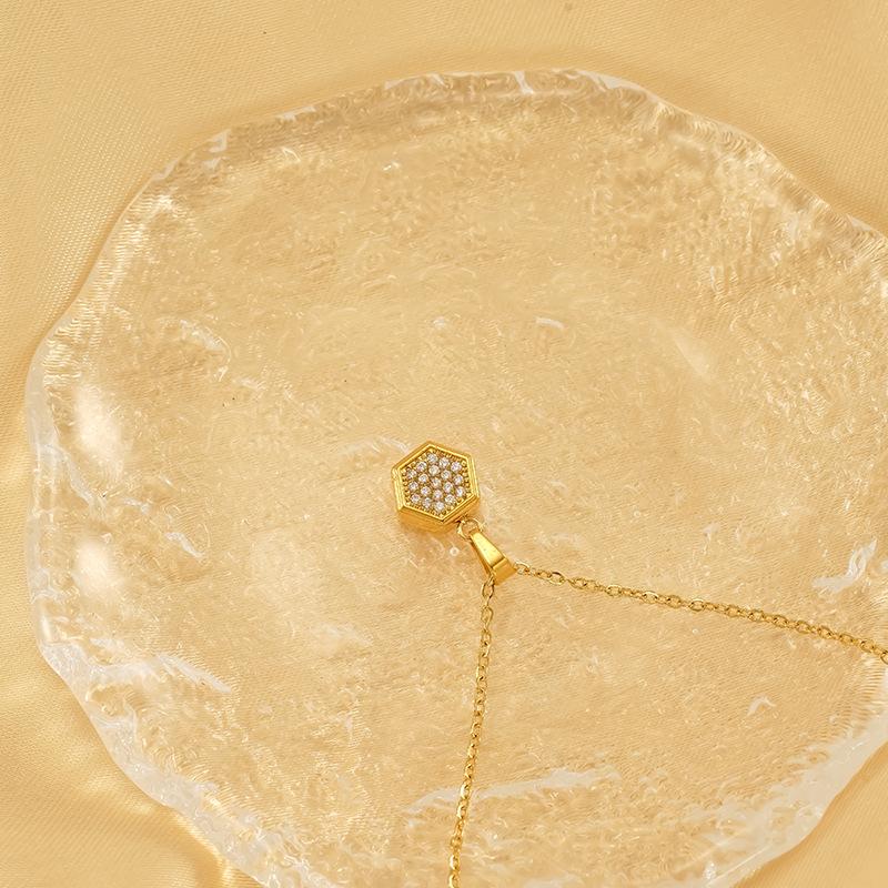 Geometric Square Zircon Stud Earrings Women'S Light Luxury Stainless Steel Ear Jewelry Collarbone Chain