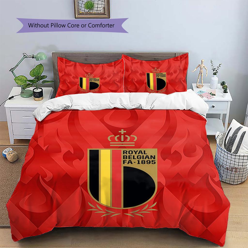 Belgium National Football Team Pattern Bedding Quilt Set  Home Decoration  Gift (1 * Duvet Cover + 2 * Pillowcase  Without Core)