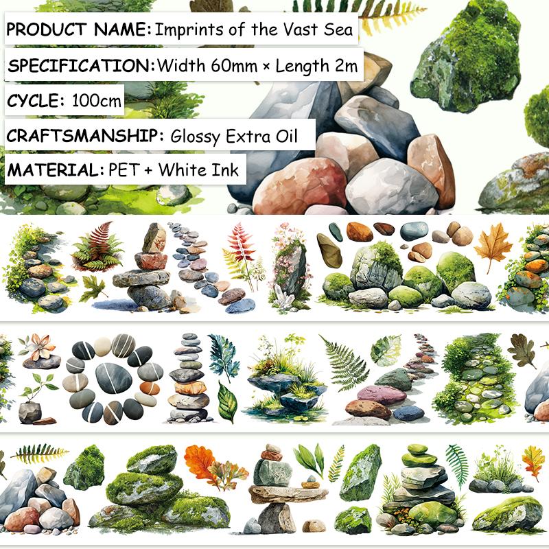 

60mm*200cm Vintage Plant Stone Landscape PET Tape Creative DIY Journal Material Collage Scrapbooking Stationery