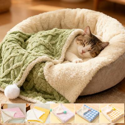 1Pc Premium Cute Style Ultra Soft Thickened Plush Pet Blanket Warm Sleeping Mat for Dogs & Cats Winter Use Dog Bed Pet Supplies