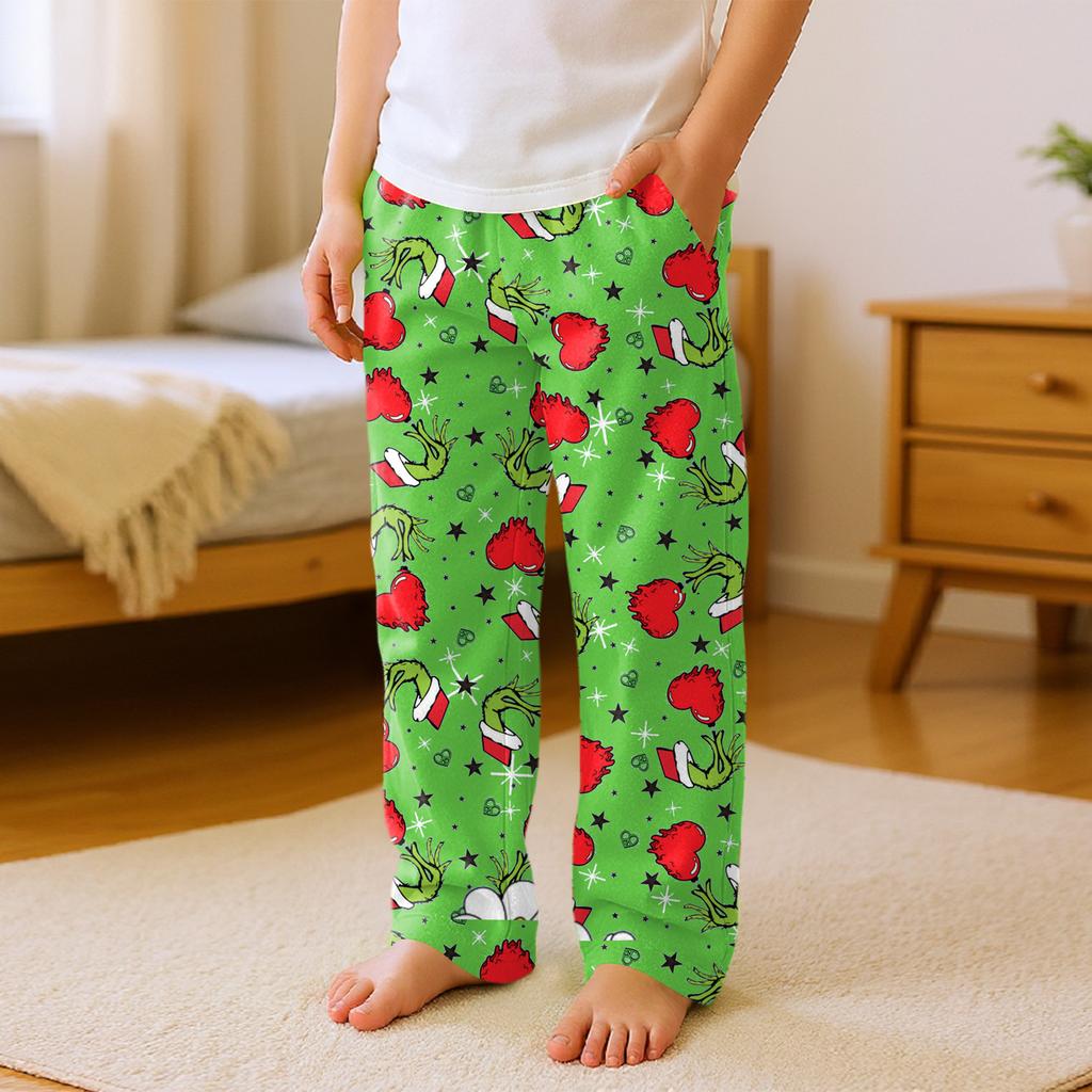 Children's Versatile Christmas  Print Pocket Plush Casual Pants Pajama Pants Home Pants