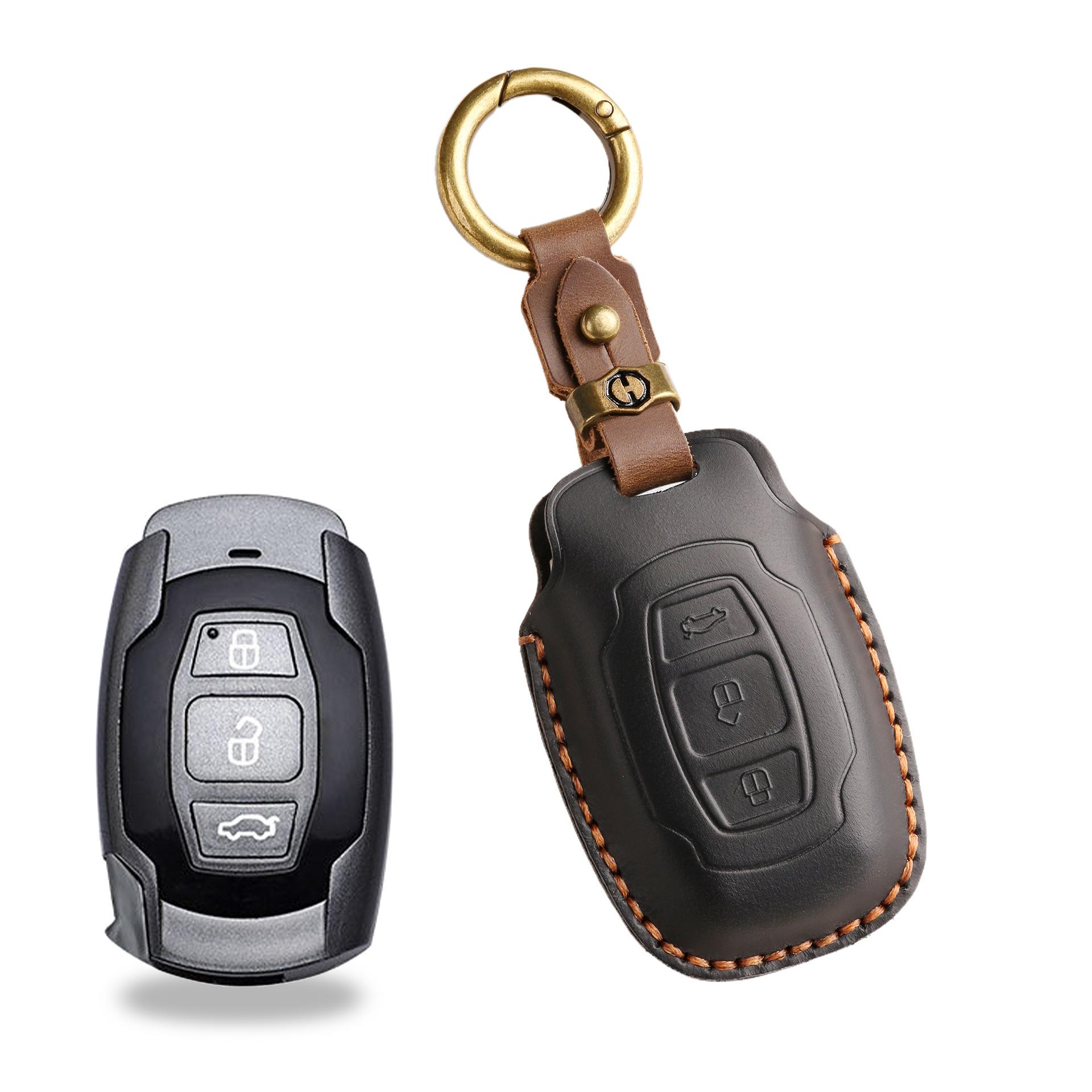 

Новый ретро чехол для ключей подходит для старого кожаного чехла-кольца для защиты ключей BYD ручной работы. чёрный