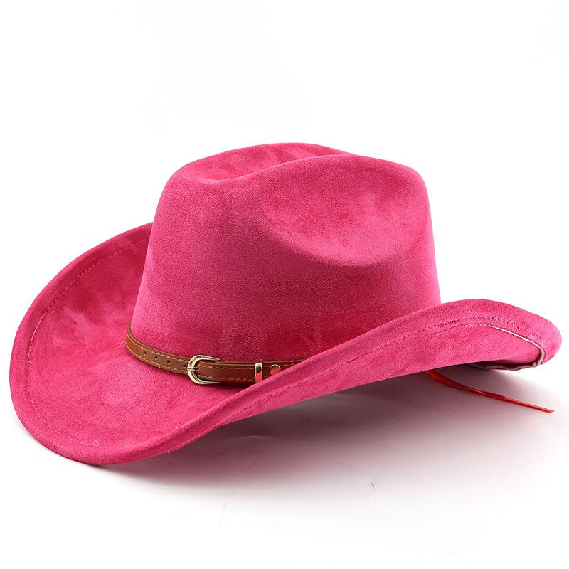 Classic retro belt, western cowboy hat, woolen jazz top hat, men's and women's ethnic style autumn and winter felt hat, big eaves hat