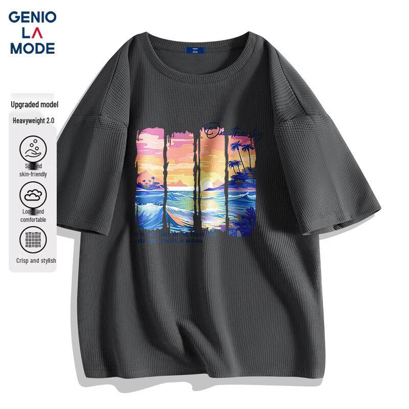 Мужская футболка GENIOLAMODE с вафельной текстурой и принтом «Морская волна» 2XL