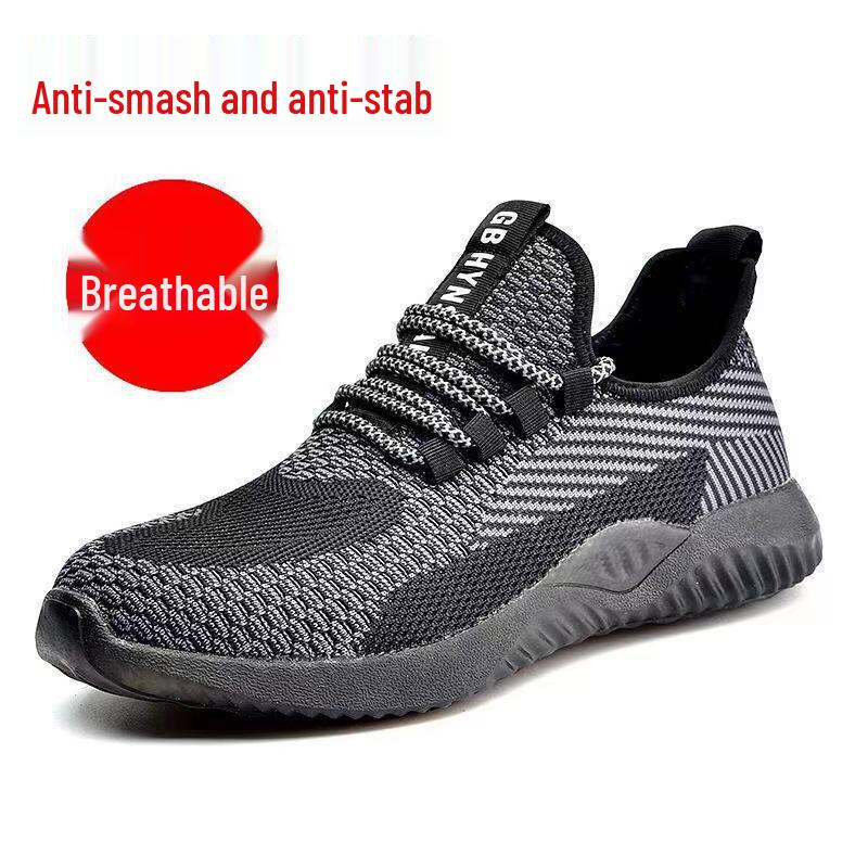 

Мужские легкие дышащие рабочие ботинки Flyknit со стальным подноском - Защита от ударов и проколов 44