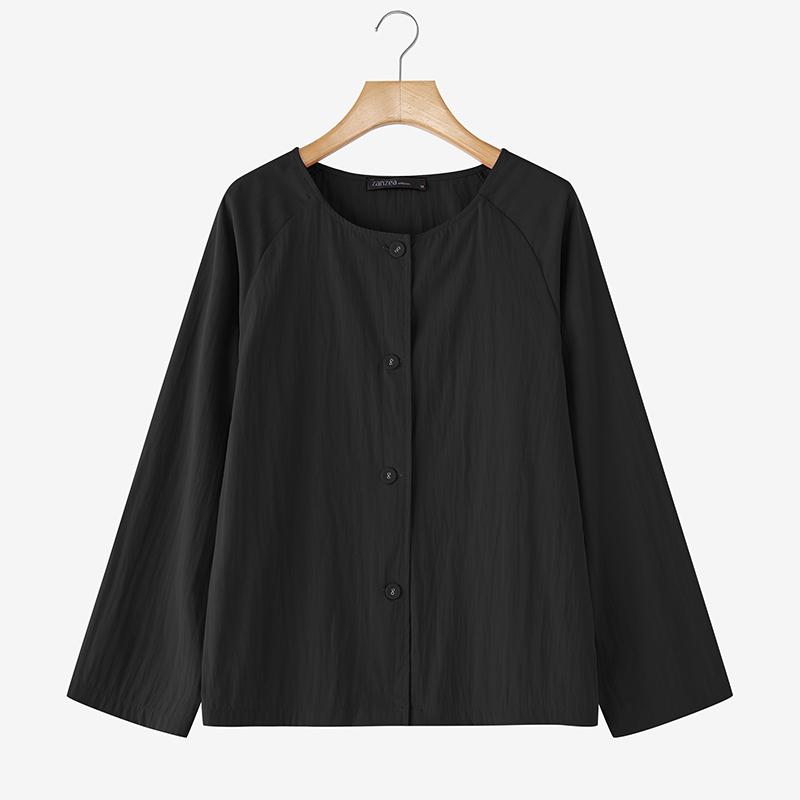 ZANZEA Women Casual Round Neck Solid Color Long Sleeve Blouse