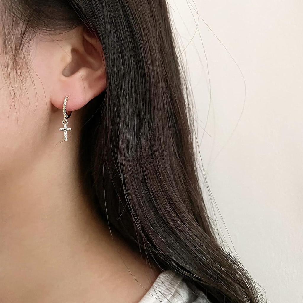 Diamond-Studded Unisex Cross Hip-Hop Ear Cuffs - European & American Style Zircon Hoops