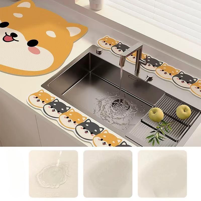 Cartoon Mat Faucet Water Stopper Mat Kitchen Countertop Absorbent Mat Diatomaceous Earth Draining Mat Easy Care Coaster Sink Mat