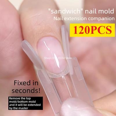 Nuevas 120 piezas de Uñas Transparentes Forma de Cohete Sándwich Dobles Formas de Uñas Reutilizables Cobertura Completa Dobles Moldes para Uñas Parte Superior e Inferior Nuevo Estilo 2026