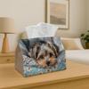 1pc Whimsical Pet Cozy Tissue Box - Multi-functional Napkin Dispenser, Made of Durable Polyester, Decorated with Yorkshire Terrier Portrait, Suitable