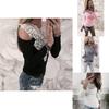 Elegant Spring Collection Sexy Lace Shoulder Cutout Cotton T-shirt Top In Gray Pink White And Black