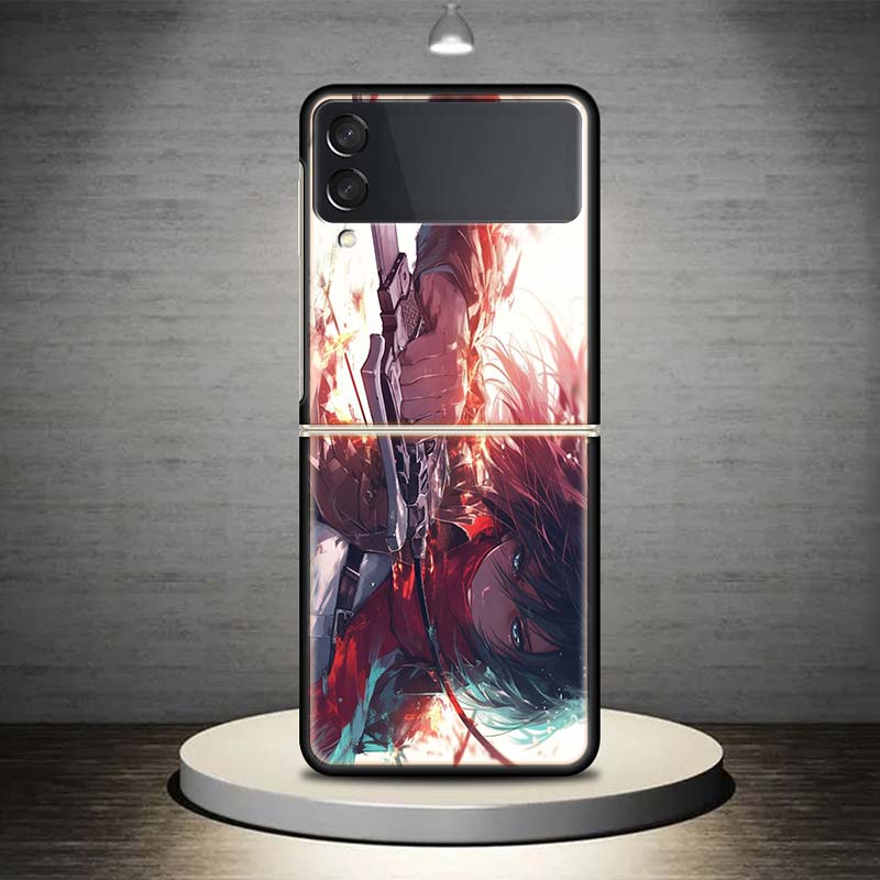 A-Attack on T-Titan Annie Mikasa For Samsung Galaxy Z Flip 7 6 5 4 3 5G Phone Case Black Cover ZFlip 7 6 5 4 3 Shockproof Bumper